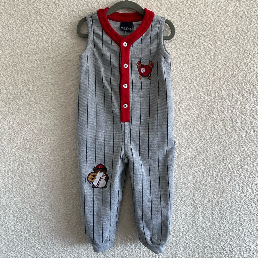 Honors Vintage Rare Toddler‎ Baseball Gray One Piece Romper Size 24 Months